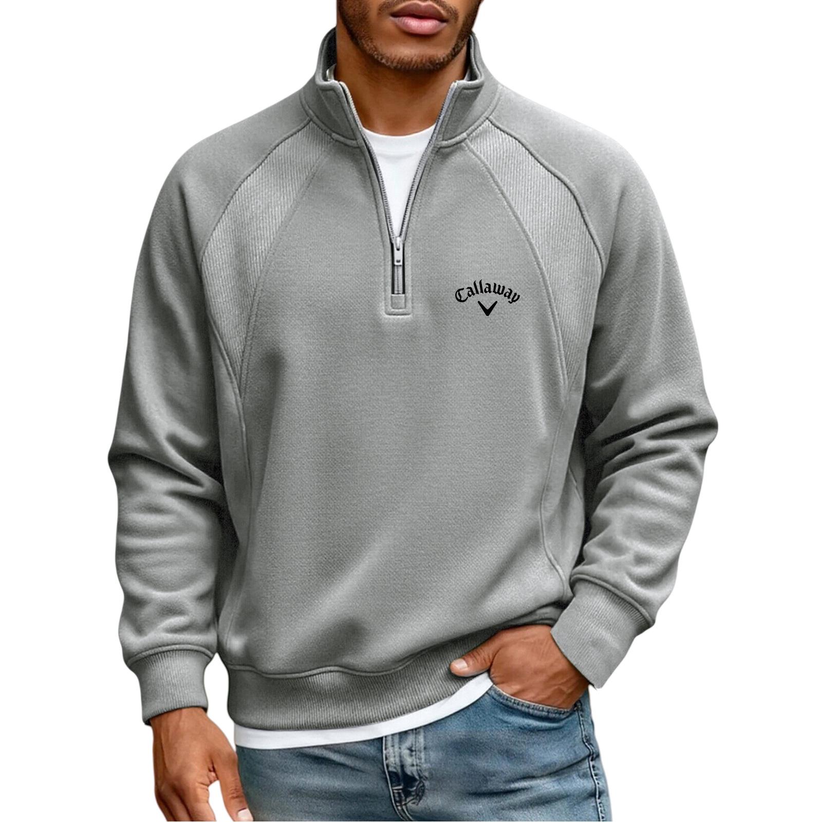 

Men s Winter Stand Collar Half Zip V-Print Velvet Sport Jacket L