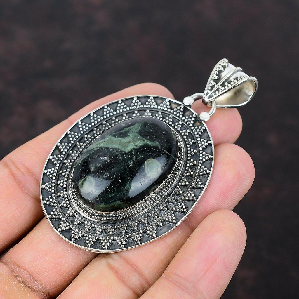 Přívěsek z jaspisu kambaba Přívěsek ze sterlingového stříbra 925 Šperky s pravými drahokamy Ručně vyrobený přívěsek Vintage přívěsek Dárek pro ni Nejnovější design šperků