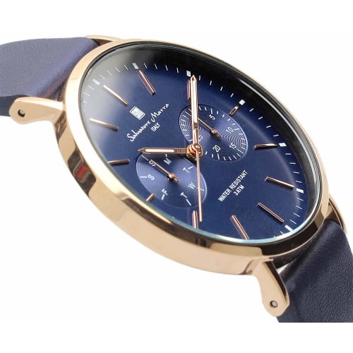 Salvatore Mara Watch Quartz Calendar Italian Brand Unisex SM15117L (Rose NV Navy)
