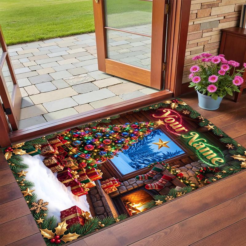 Christmas Custom Name Printed Square Area Rug Soft Non Slip Floor Carpet For Bedroom Holiday Gift