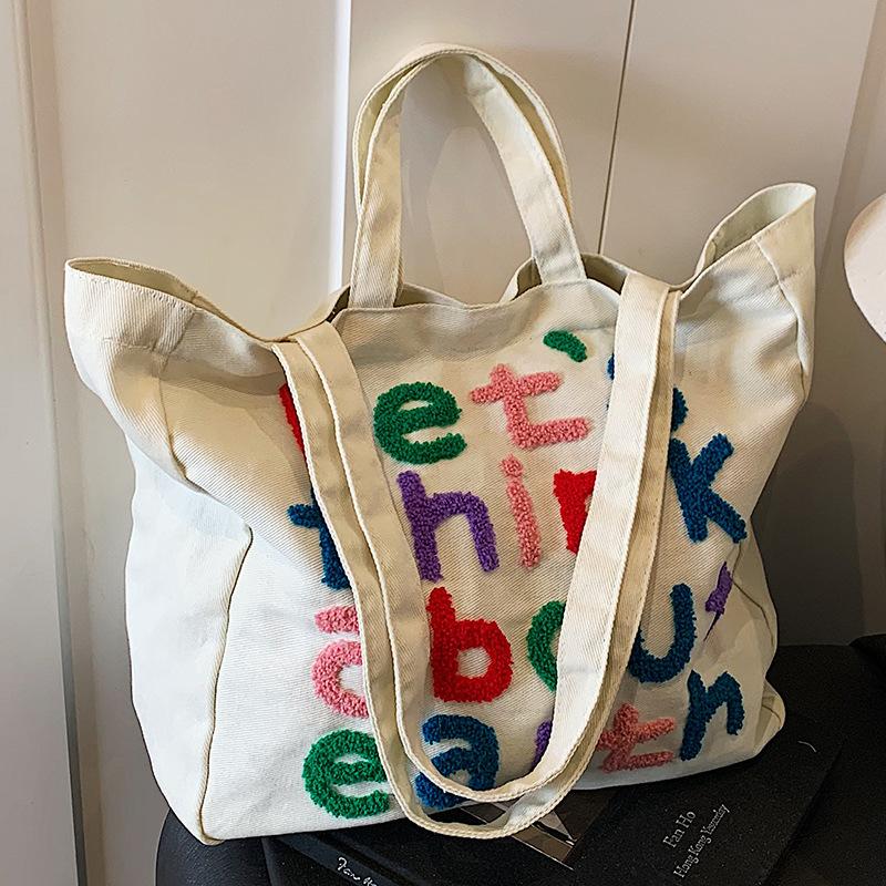 Tote Bag Canvas Bag Women's Large Capacity Korean Lazy Canvas Bag Letters