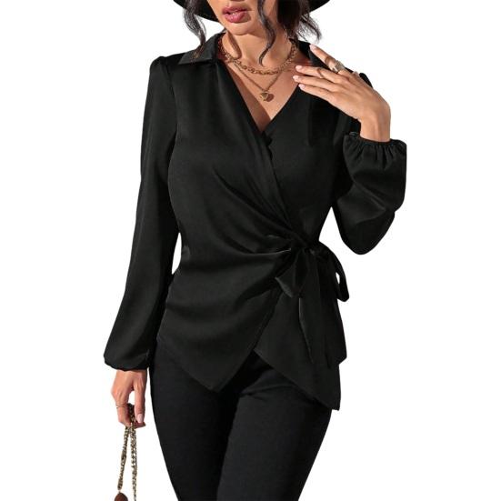 Damesblouse Kraag Lange Mouw Zijdelings Vetersluiting Taille Ontwerp Blouse Tops Slim Fit Effen Kleur Kantoor Damesblouse Feest Vakantie Kleding