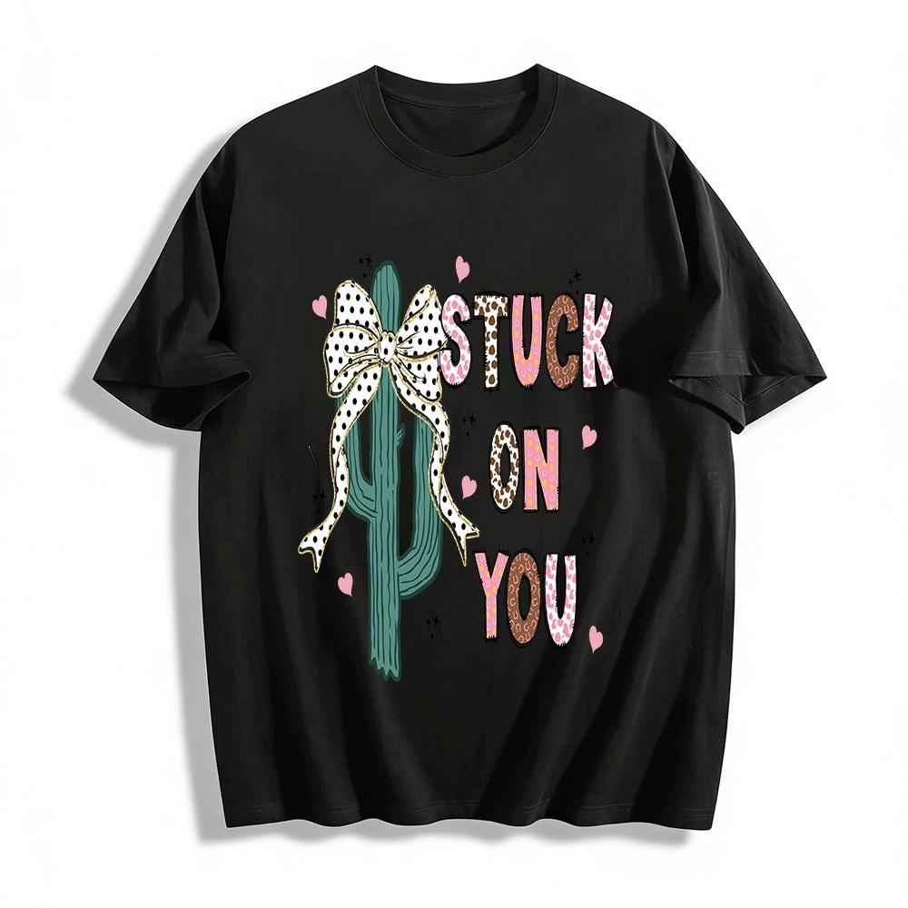 

Western Style Bow Cactus Print Top Sweet Cool Valentine s Day Tee Pure cotton T-shirt XXS