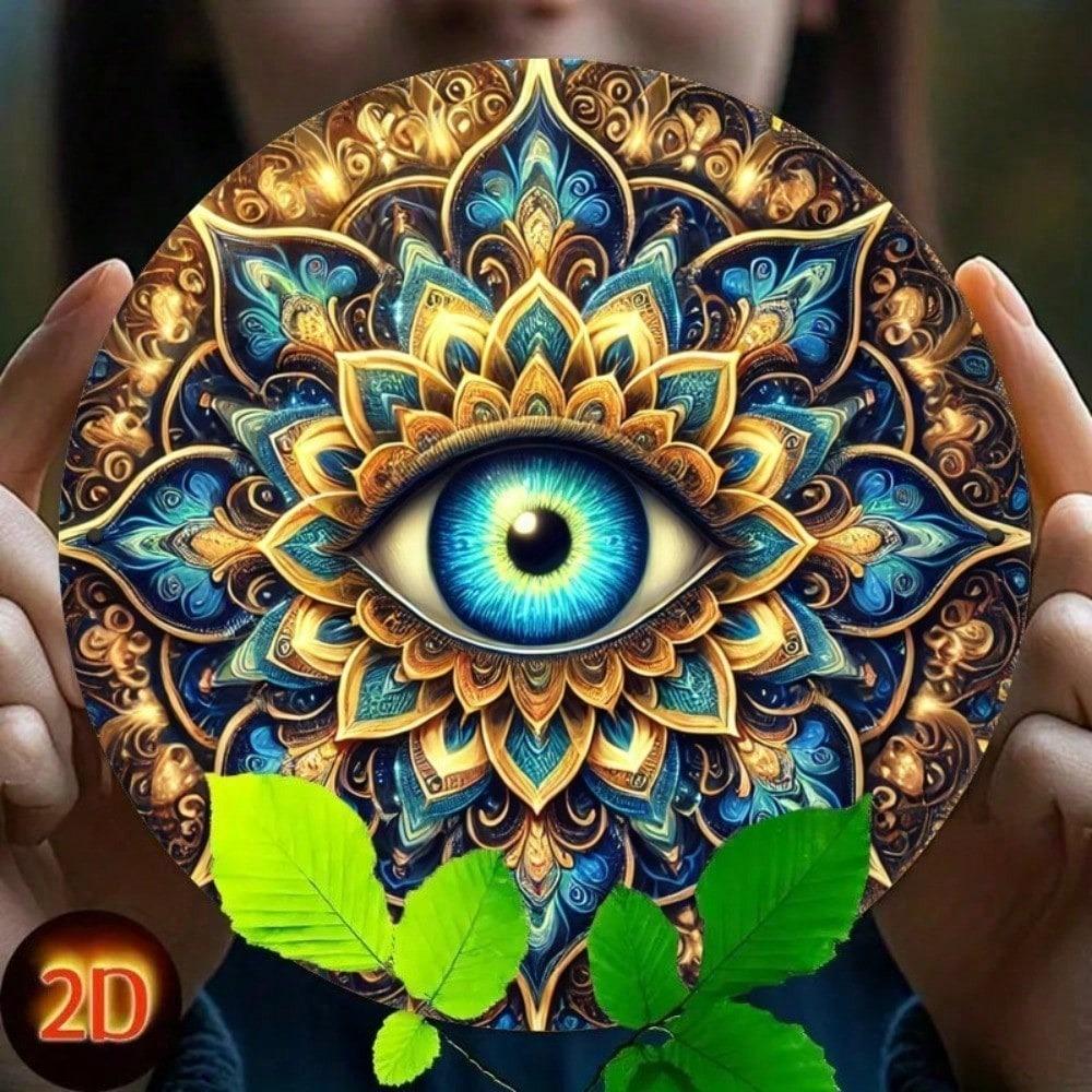 Vintage Mandala Metal Wall Art Retro Farmhouse Round Iron Sign With Eye Design 7.87 Inch Home Decor