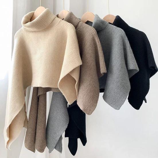 Cloak Scarf Women Solid Color Irregular Cut Cape Thickened Warm Knit Turtleneck Sweater Irregular Design Shawl Wrap