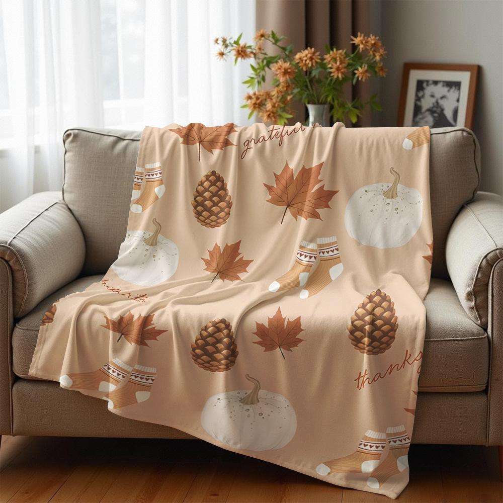 Autumn Pinecone Pumpkin Anime Cartoon Flannel Blanket Soft Warm Throw for Bedroom Sofa Car Kids Holiday Gift