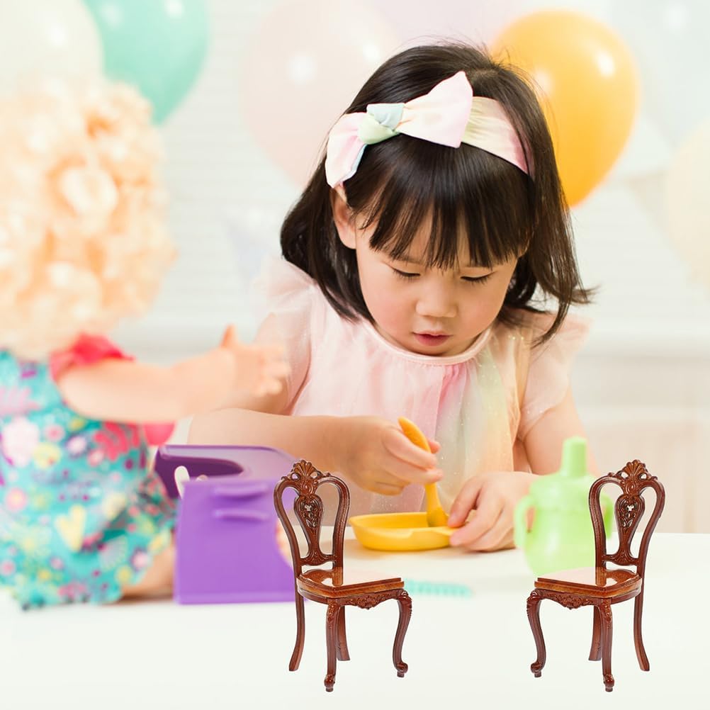 Gadpiparty Mini Wooden Chair 2pcs Miniature Wooden Chair Dollhouse Dining Chairs 1/12 Scale Chair Models Tiny Vintage Chairs Mini House Chair for
