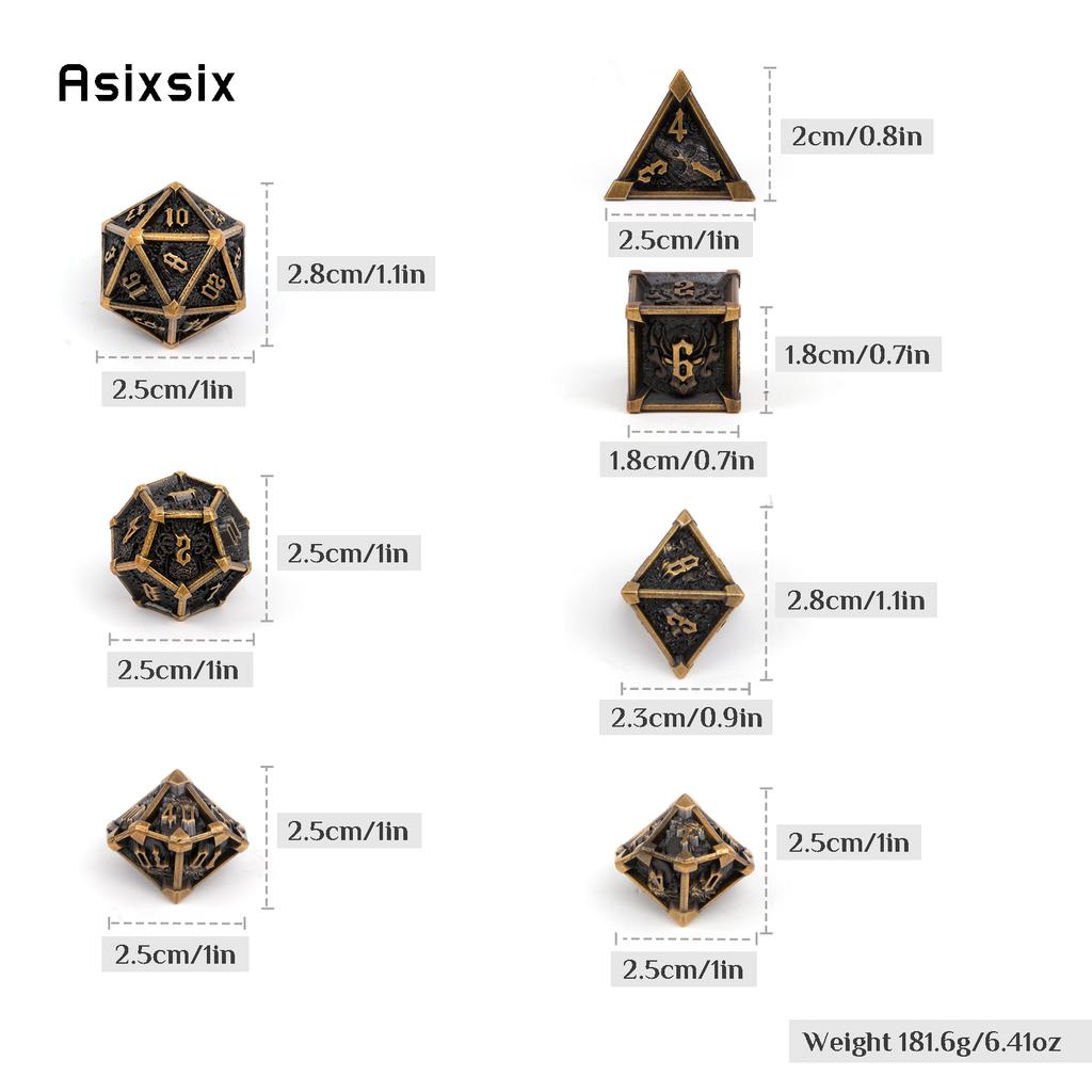 7 Pcs Black Yellow Skull Metal Dice Solid Metal Polyhedral Dice Set Suitable for Role-Playing RPG Board Game Card Game