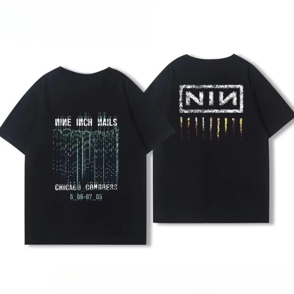 25 Top Mens and Womens Cotton Coat Nine Inch Nails Nine Inch Nails Surrounding Rock and Roll Band Printed Short Sleeve Tshirt