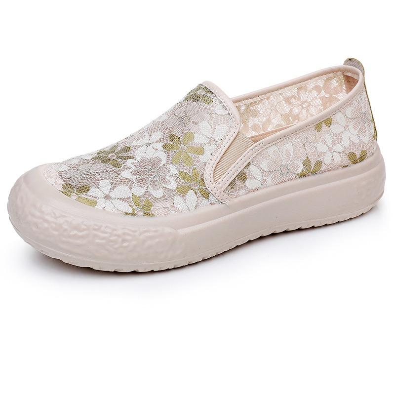 Thick-soled Old Beijing Women's Summer Cloth Shoes Breathable Lace Mesh Single Shoes Fashionable Casual Versatile One-pedal Student Shoes