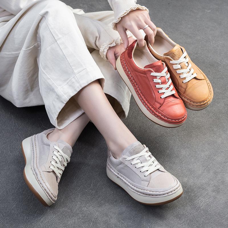Fashion Top Quality 4.5CM 2025 Spring Summer New Style Vintage Handmade Color Scrubbing Versatile Flat Shoes Simple Sports Women's Shoes