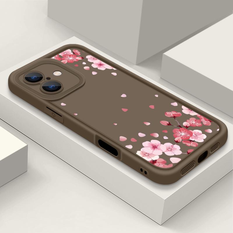 Pink Sakura Pattern Shockproof Case For iPhone 16 Pro Max 15 Plus 14 Pro 13 12 11 XS XR 8 7 TPU Soft Matte Silicone Phone Cover Shell