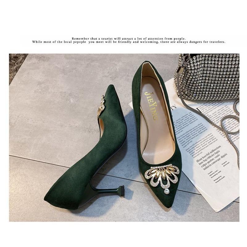 Fashion High Heels Women's Stiletto Heel Pointed Toe New Red Kitten Heel Princess Rhinestone Women's Single Shoes