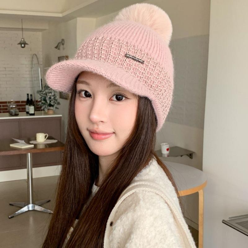 Women's autumn and winter wool hat versatile velvet thickened ear protector knitted hat cute and small face warm cap