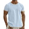 Men's Colorblock Cotton Linen Short Sleeve T-Shirt Lightweight Breathable Round Neck Casual Vacation Top