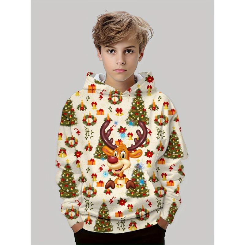 Kinderkleidung Jungen Hoodies Langarm 3D Weihnachtsprint Kinder Frühling Herbst Kleidung Stilvolle Party-Atmosphäre Mädchenkleidung Oberteile