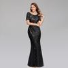 Evening dress   new banquet host European and American slim mesh sequin evening dress fishtail dress women