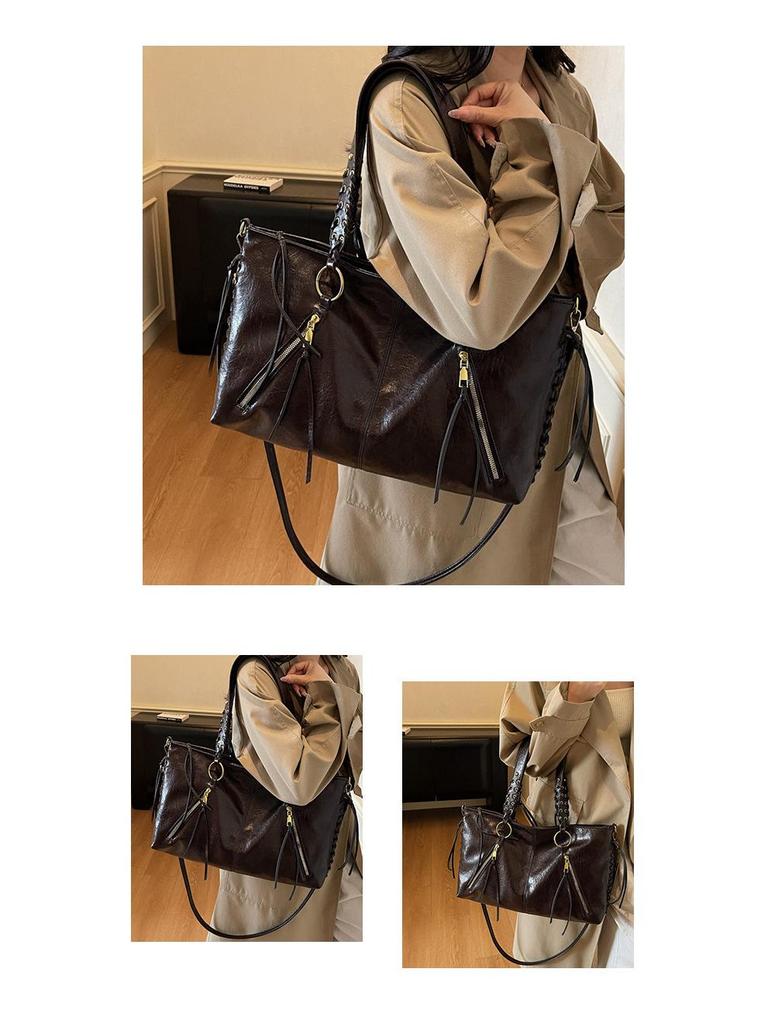 Damen Retro Schulter-Tote mit großem Fassungsvermögen - Europäischer & Amerikanischer Stil Vielseitige Handtasche mit Kordelzug