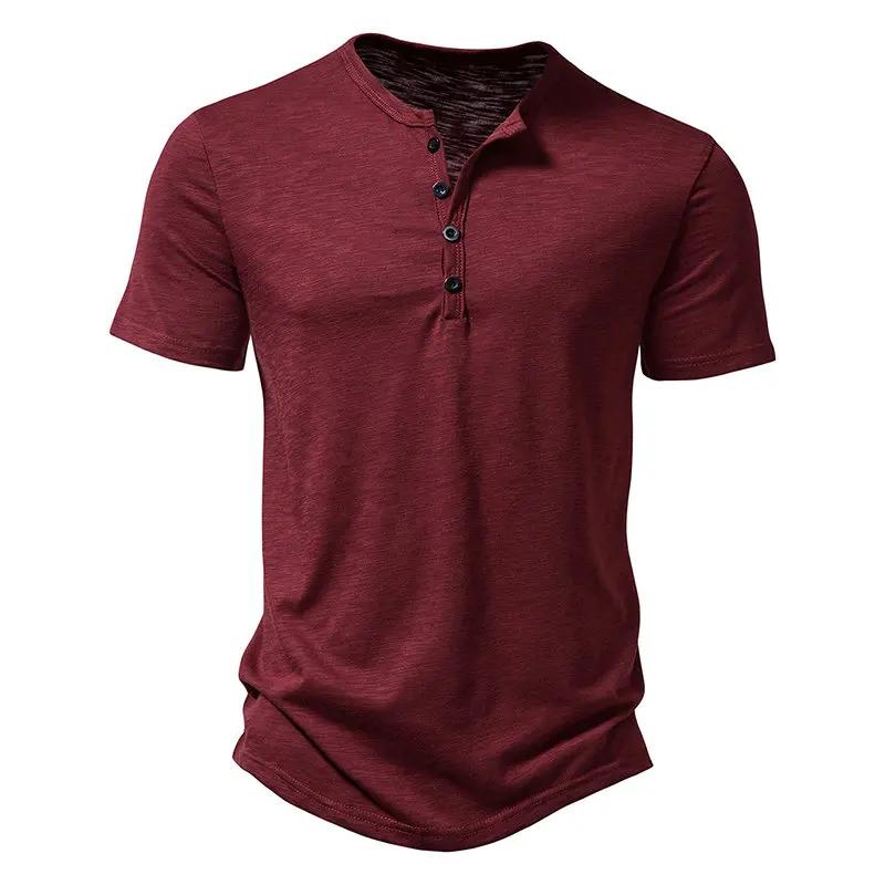 2025 Summer Men Short Sleeve T Shirt Men Fashion Henley Collar White Tshirt Mens Casual Slim Tops Tees Solid Color T-Shirt Man