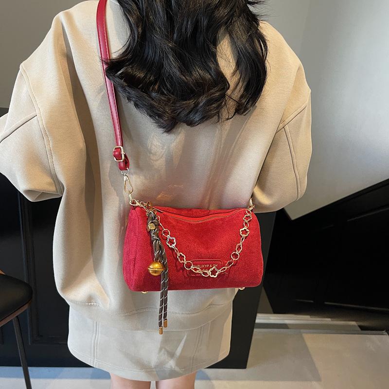 Textured Small Bag Women's 2025 Winter New Fashion Soft Leather Pillow Bag Ins Contrasting Color Splicing Shoulder Messenger Bag