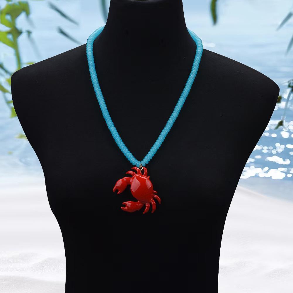 Summer ocean beach style red crab pendant necklace fashion women's accessories for vacation versatile
