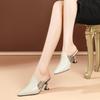 High heel, slippers women 2026 patent leather temperament, fashionable toe sandals women outdoor wear, lazy cool and trendy