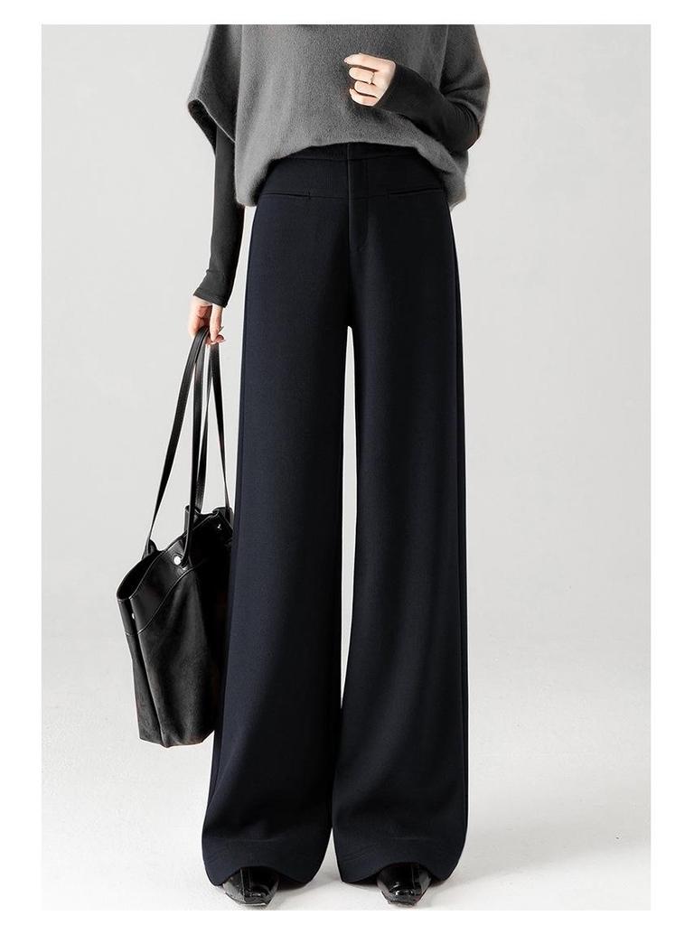 Elegant High-Waisted Wool Wide-Leg Pants for Women - Winter 2025 Style, Thickened A-Line, Casual and Loose Fit