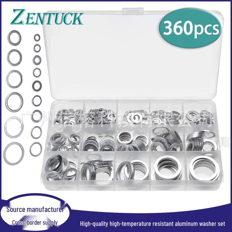 360PCS High-Quality Aluminum Gasket Sealing Washer Set - Temperature Resistant Flat Washers
