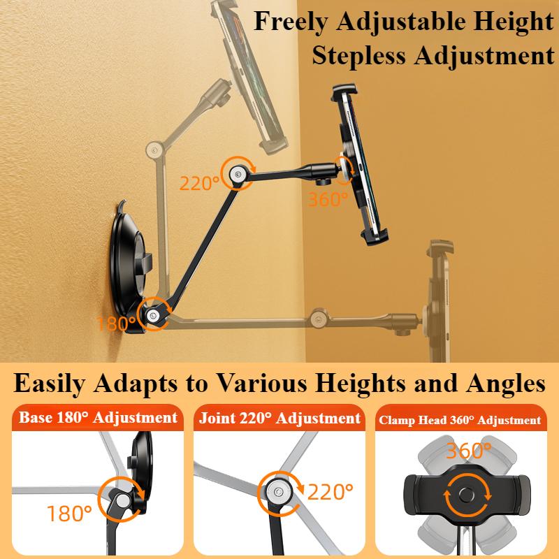 Oatsbasf Saugnapf Tablet Ständer Halter 360° Drehbar Langer Arm Verstellbare Handy Tablet Halterung für iPhone iPad 4,7-12,9" Geräte