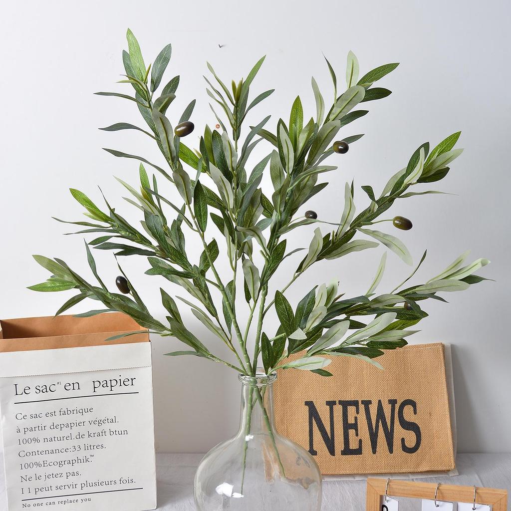 Artificial Olive Branch with Fruit - Green Decorative Plant for Dining Table, Wedding, and Photography Props.