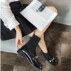 Women's Ankle Boots Round Toe Short Shoes for Woman Lolita Elastic Booties Mary Janes Footwear Black Sock New In Fashion 2024 Pu