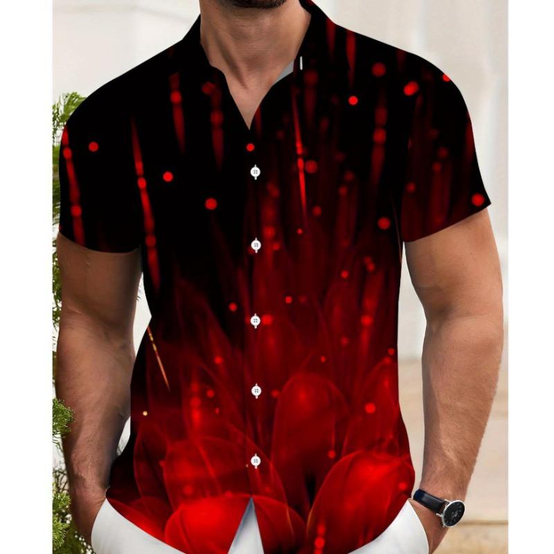 Men's Summer Casual Button Down Shirt Abstract Floral Print Short Sleeve Hawaiian Shirt