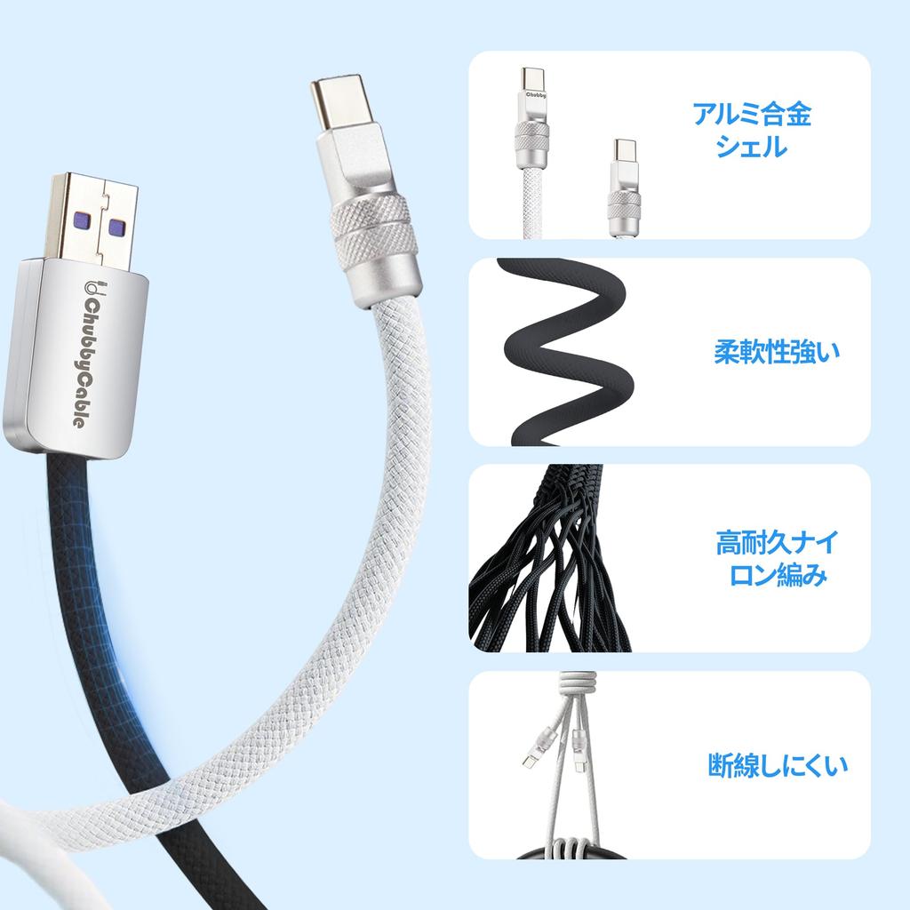 Chubbycable USB Type C 240W Ultra Fast Nylon Durable USB C Data Transfer Cord for iPhone Type C To Type C Cable, 1M, Charging, Braided,