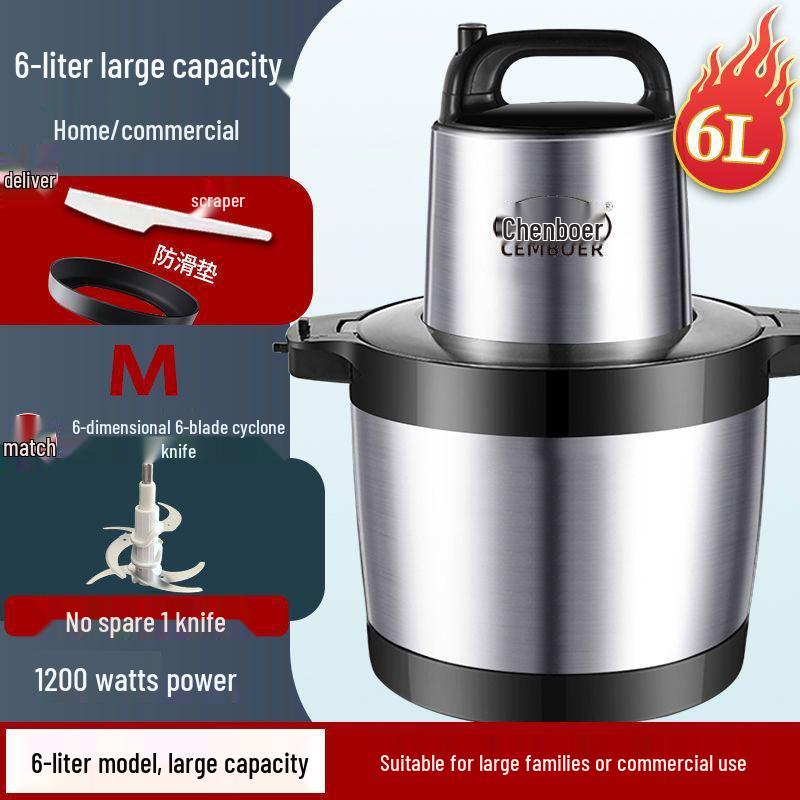 Electric Stainless Steel Meat Grinder & Vegetable Chopper - 6L Capacity for Household & Commercial Use