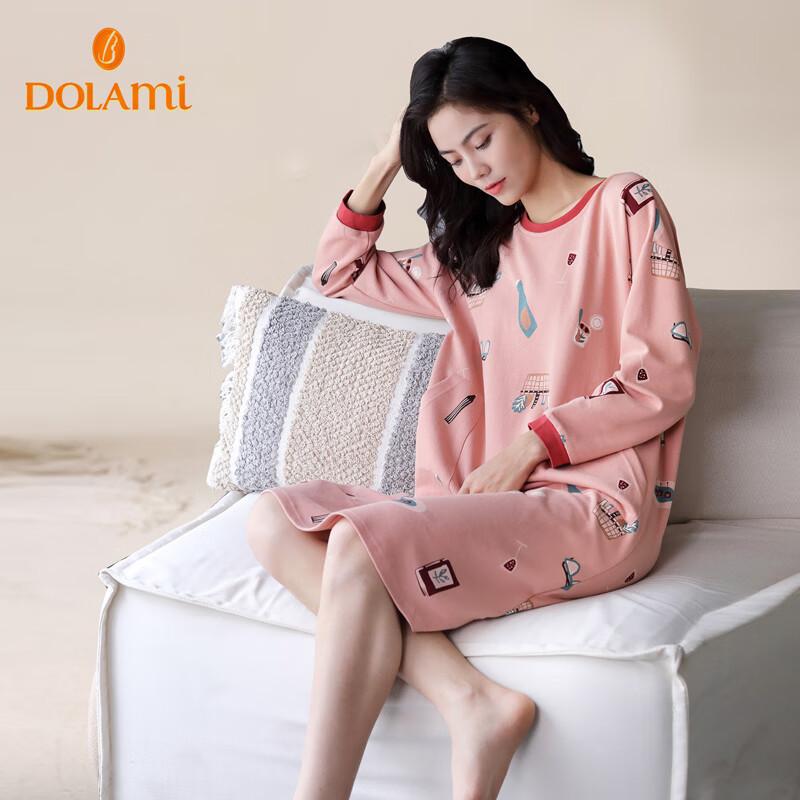 DOLAMI Nightgown, Spring And Autumn Pure Cotton Long-Sleeve Casual Sleepwear, Loose-Fitting ' Loungewear Suitable for Outdoor Wear, Size