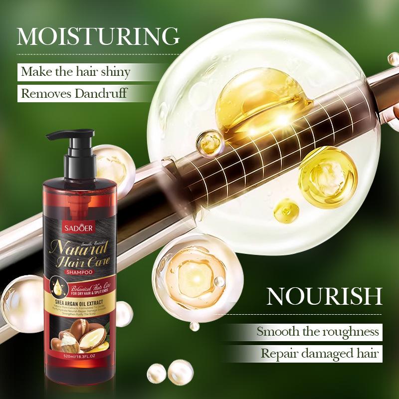 SADOER Shampooing Nettoyant Nourrissant Lisse Shampooing à l'Huile d'Argan au Beurre de Karité