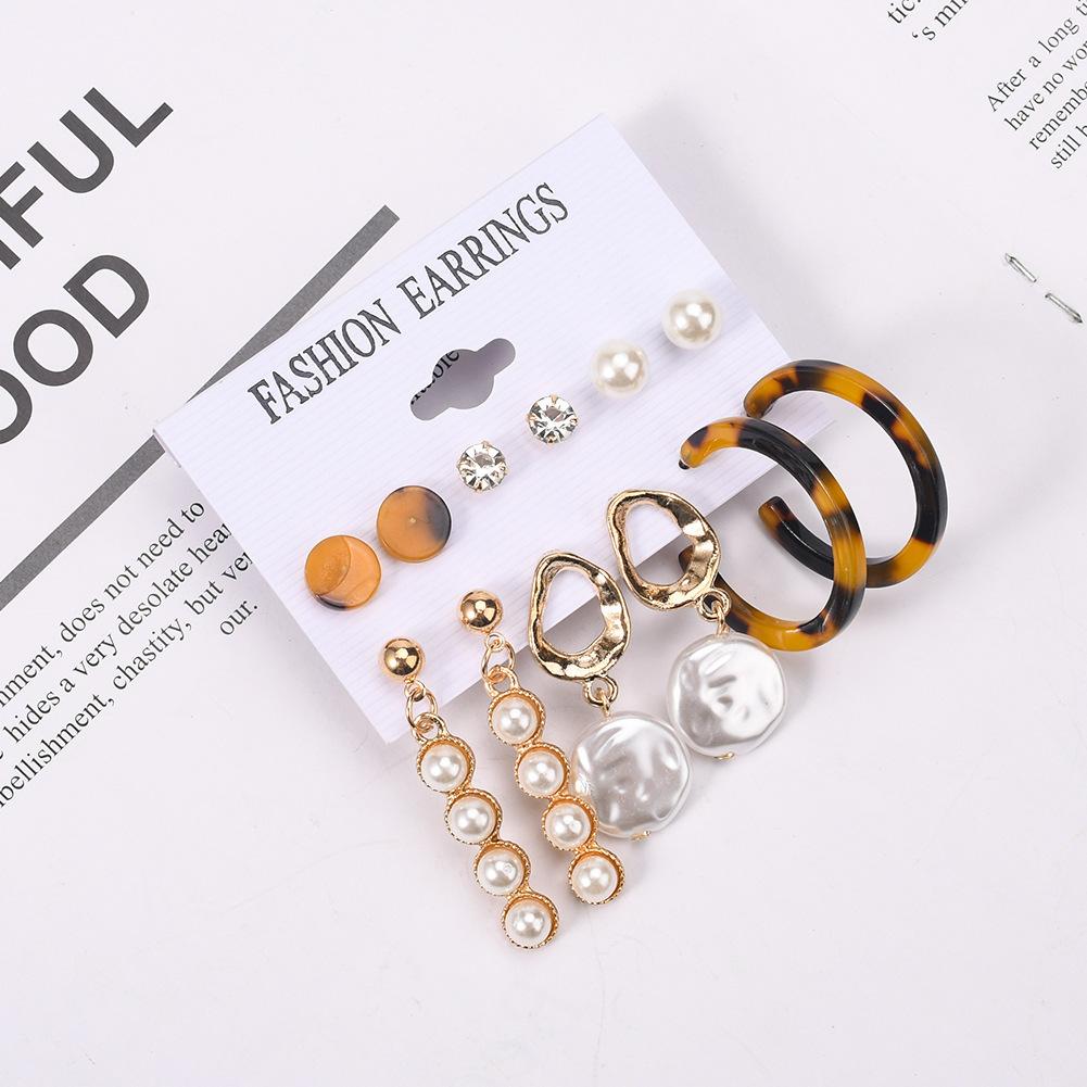 

Новый комплект серег с кисточками и геометрическими пластинками из уксусной кислоты с нерегулярными жемчужными металлическими серьгами, 6 пар в комплекте