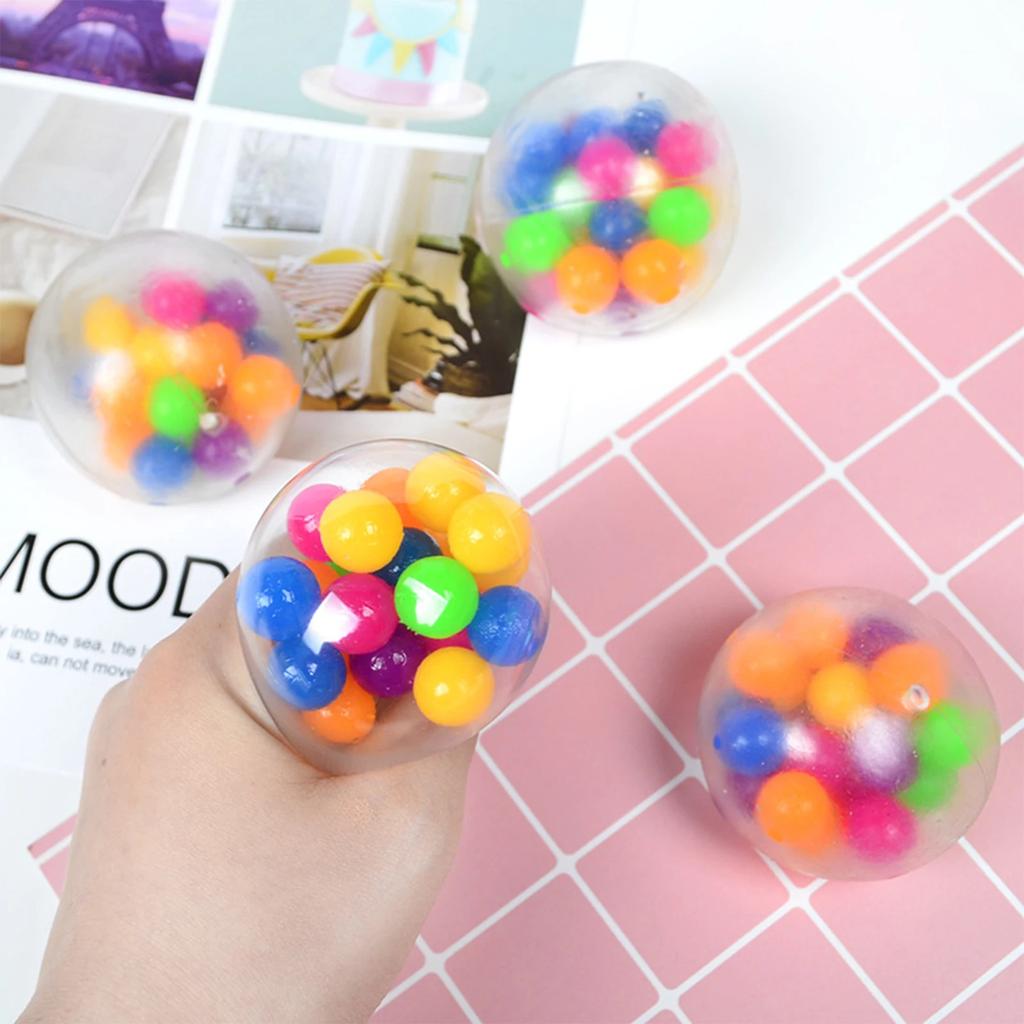 Fidget Toy Rainbow Anti-stress Fidget Tactile Toy 3pcs Soft Ball Colored Beads Autism Mood Squeeze Relief Healthy Vent Children Toy