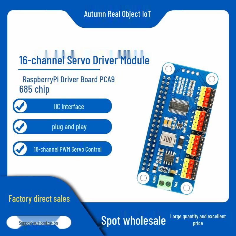 16-Channel PWM Servo Driver Module for Raspberry Pi 4B/3B+/Zero, PCA9685