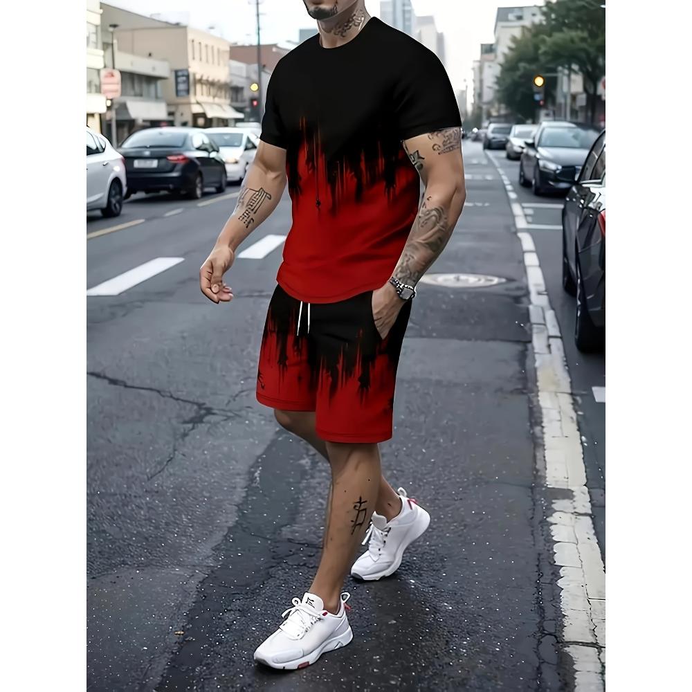 Herren Kurzarm-Shorts-Set Lässiger Mode-Sportanzug Einfache Bequeme Unisex Sportbekleidung