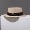 Women Fine Raffia Straw Boater Hat Flat Top Sun Hat Hand-Woven Beach Cap Twist Ribbon Elegant Summer Fedora Panama Hat UV Guard