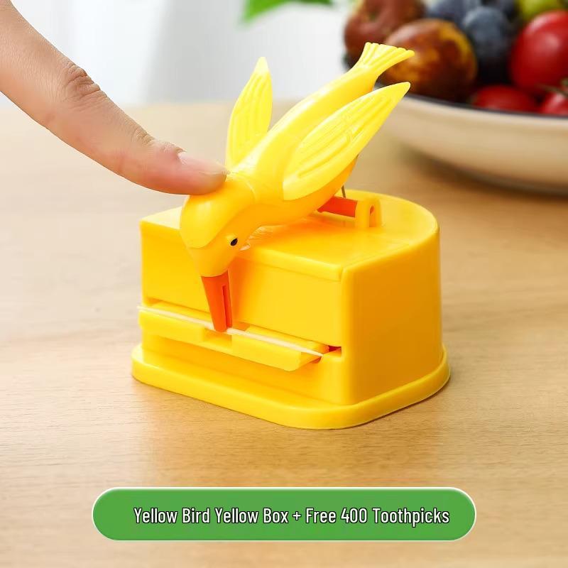 Automatic Cartoon Bird Toothpick Holder: Creative Press-Type Smart Box for Living Room