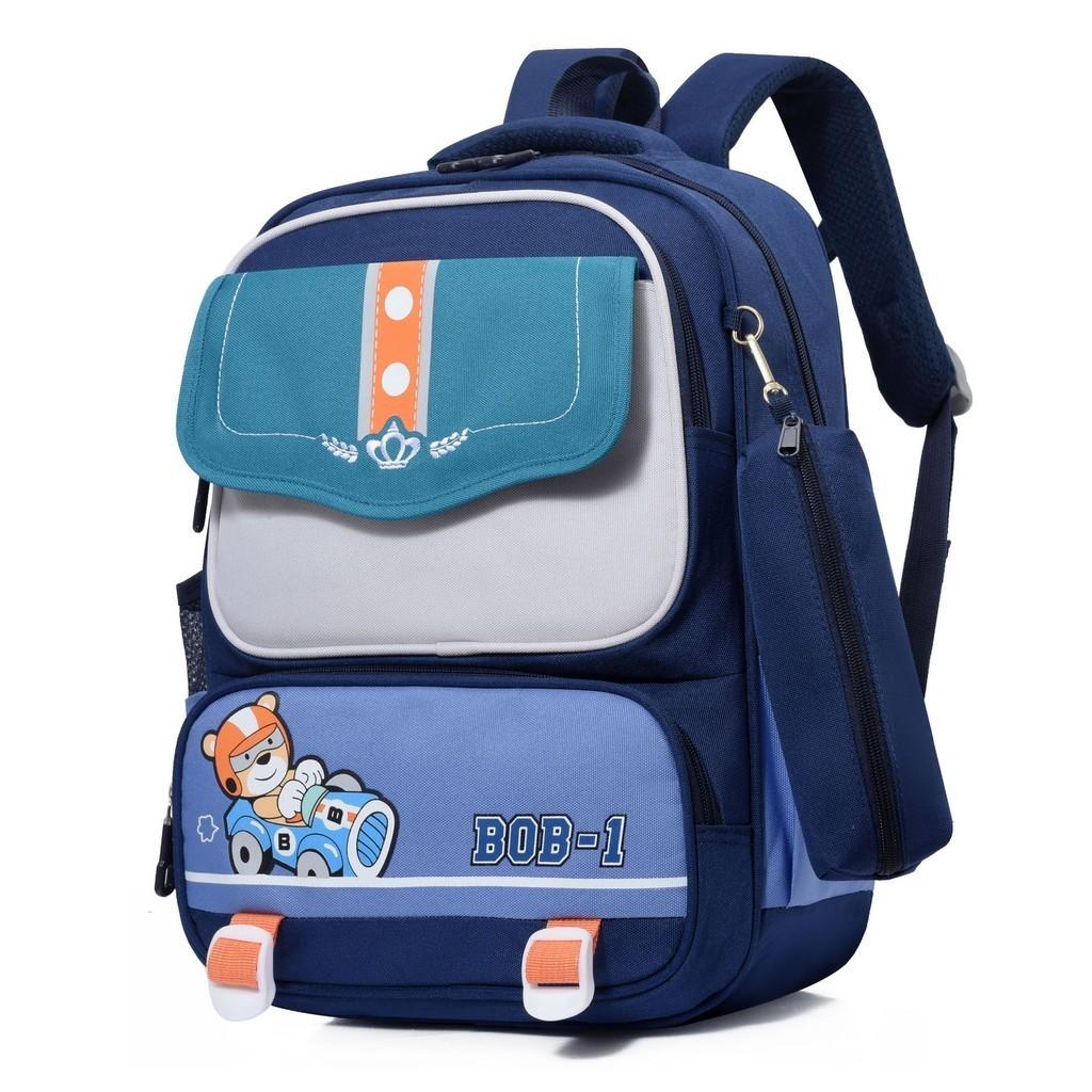

Trendy Kids Backpack With Fun Cartoon Design Polyester Lining And Colorful Stitching Blue Green
