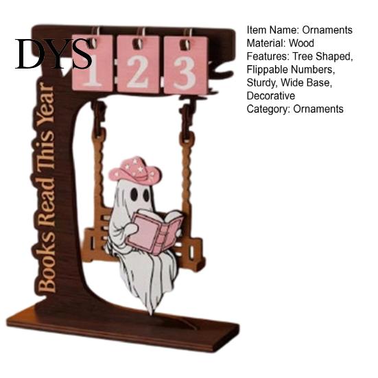 Unique Book Lover Gifts Wooden Tree Calendar Desk Ornament, Flippable Number Reading Goal Tracking Halloween Ghost Ornament Tabletop Decor,