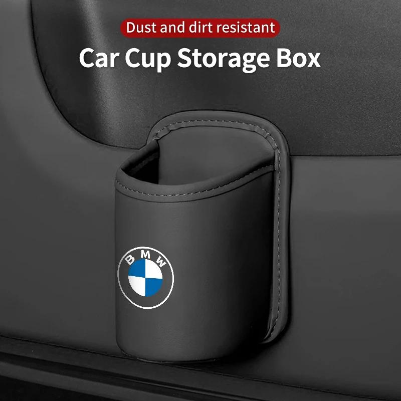 BAGW4 2026 Car Sticker Car Door Water Cup Holder Back Seat Drink Rack Leather Storage Box For BMW Performance F30 F20 F10 F40 E92 E91
