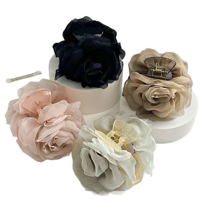 Double-sided Rose Flower Mesh Clip At The Back of The Head Shark Clip HeadwearHair Clip Hair Accessory