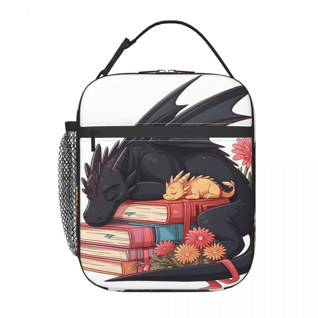 Sücher Drache Schläft Auf Einem Buch Isolierte Lunchtasche für Damen Kinder Auslaufsichere Lebensmittelboxen Thermische Brotdose Tragetasche