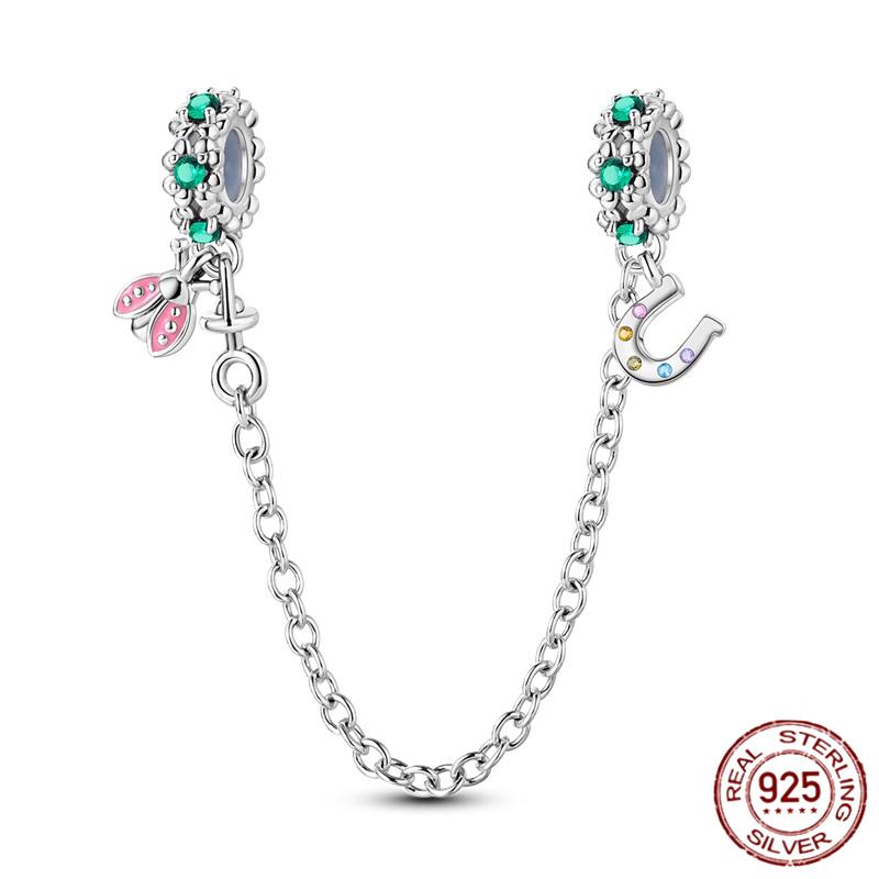 Breloque Chaîne de Sécurité Étoiles et Lune Trèfle à Quatre Feuilles en Cuivre pour Bracelet Authentique DoItYourself Bijoux Cadeaux