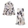 2025 Spring Silk Satin Printed Shirt & Midi Skirt Set for Women