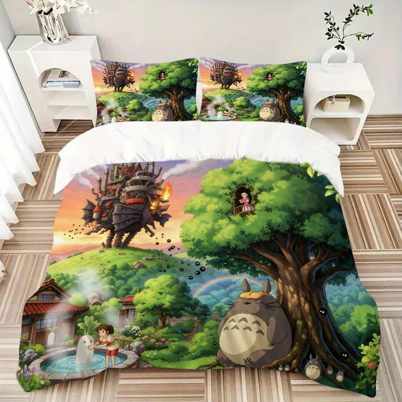 Studio Ghibli Fantasy World Print 3Pcs Bedding Set,Duvet Cover with 2 Bedro,Pillowcase Home Birthday Gift